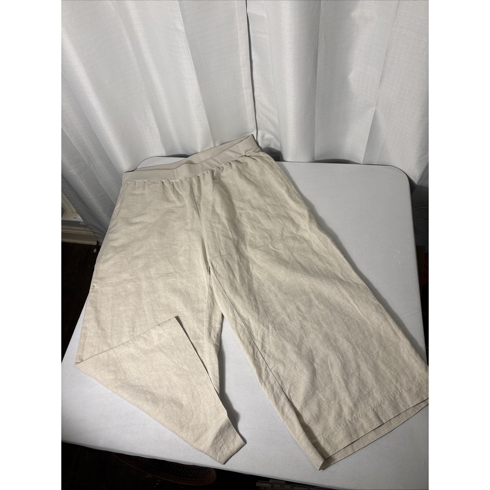 Liz Claiborne Women Size 0X Cropped Wide Leg Linen Blend Pants Natural Coastal